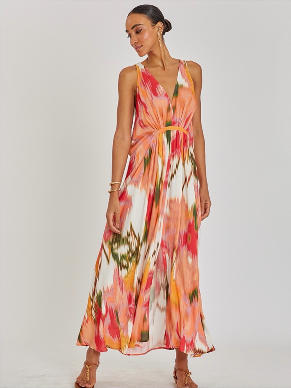 Lenny Niemeyer Aral Print Linen Maxi Dress S Tie Waist EUC